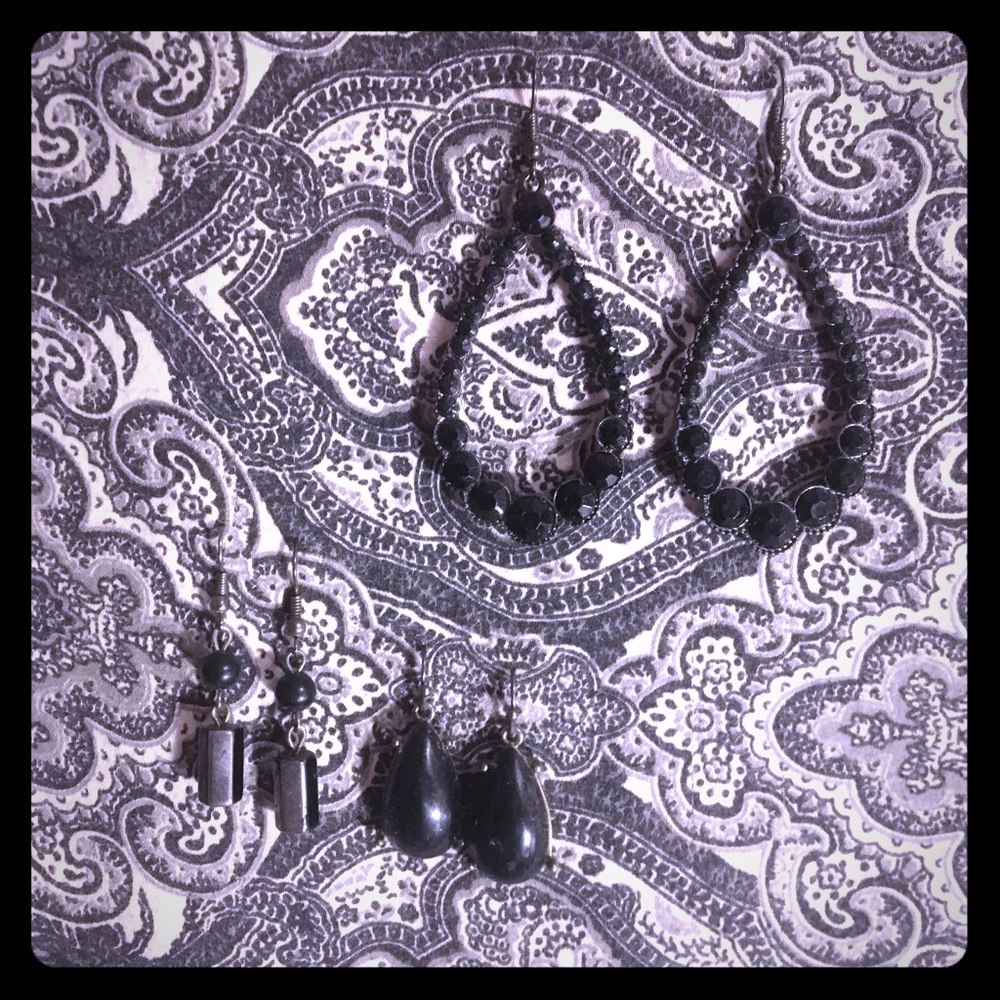 3 pairs of black earrings